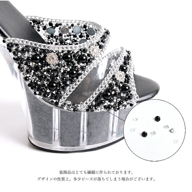 Angel R/エンジェルアール】ダブルビジュー ラメ入り クリアサンダル