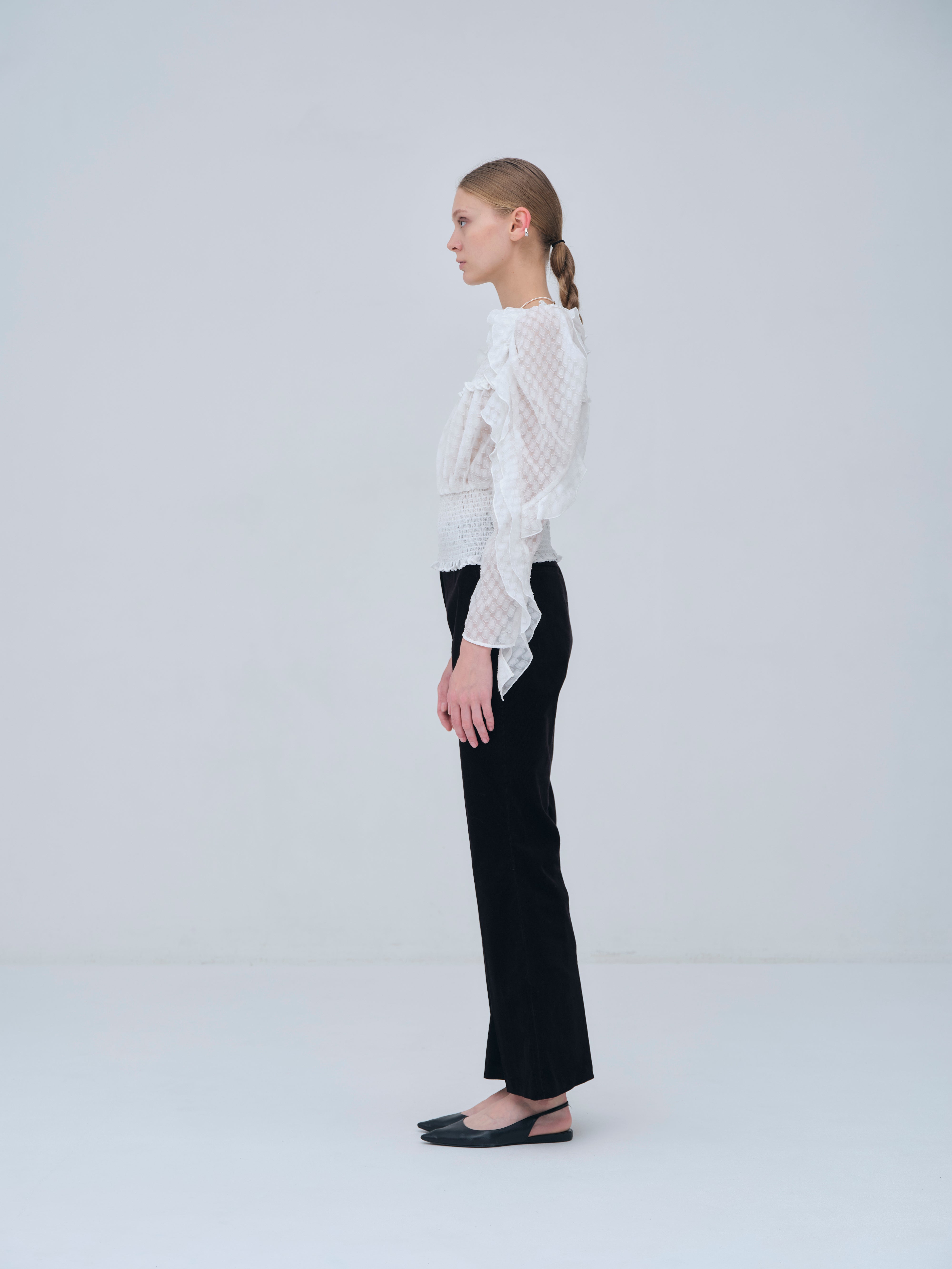 Sheer Jacquard Frill Blouse – L'AUBE BLANC