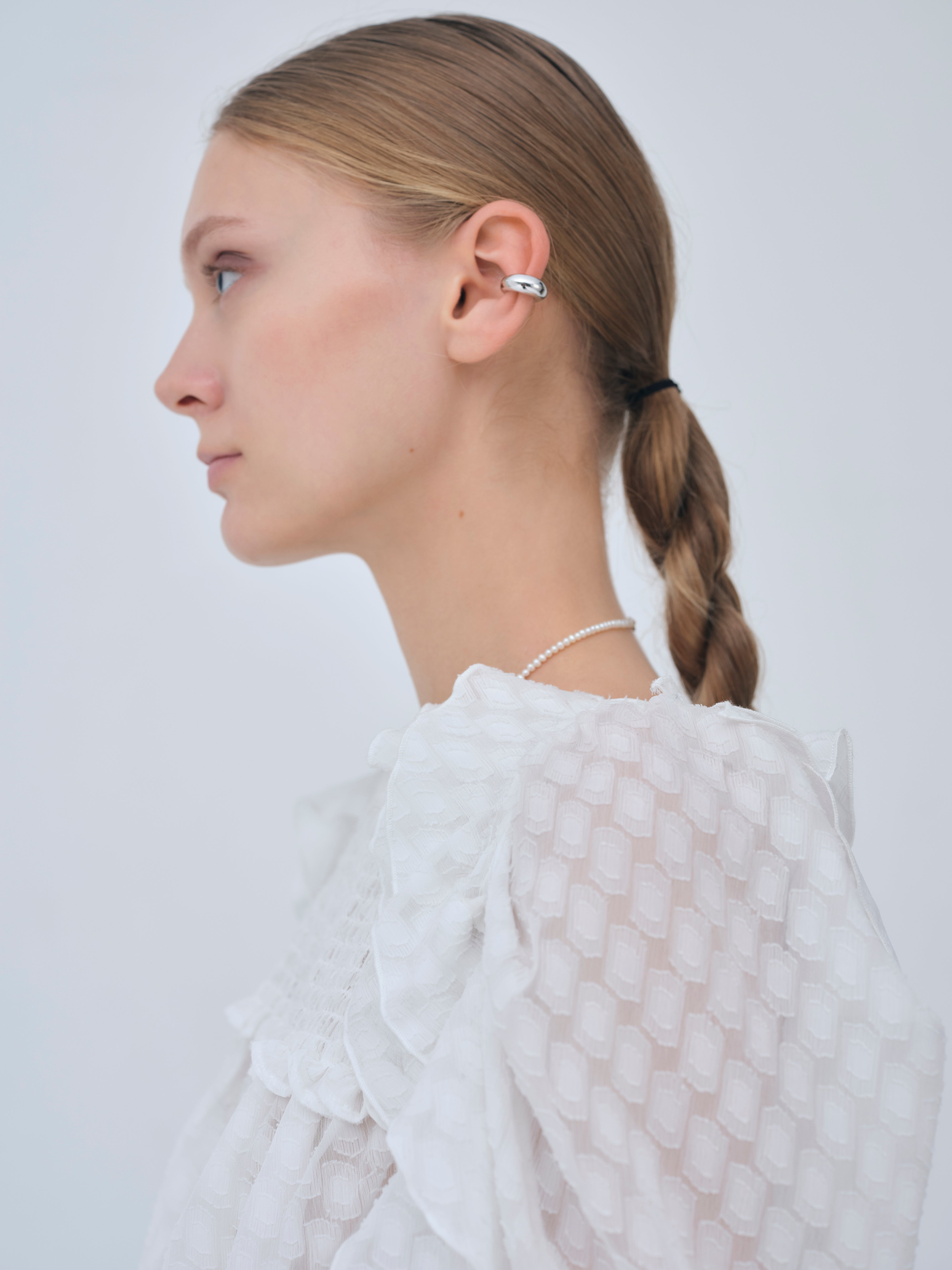 Sheer Jacquard Frill Blouse – L'AUBE BLANC