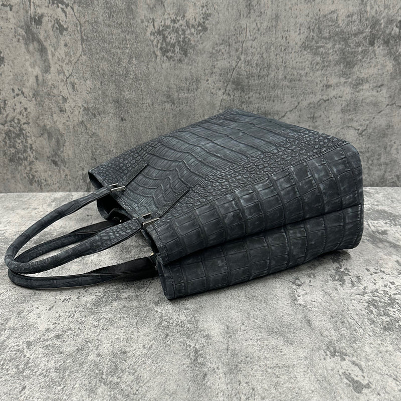 クロコダイル トートバッグ ヌバック仕上げ メンズ レディース 本革 黒