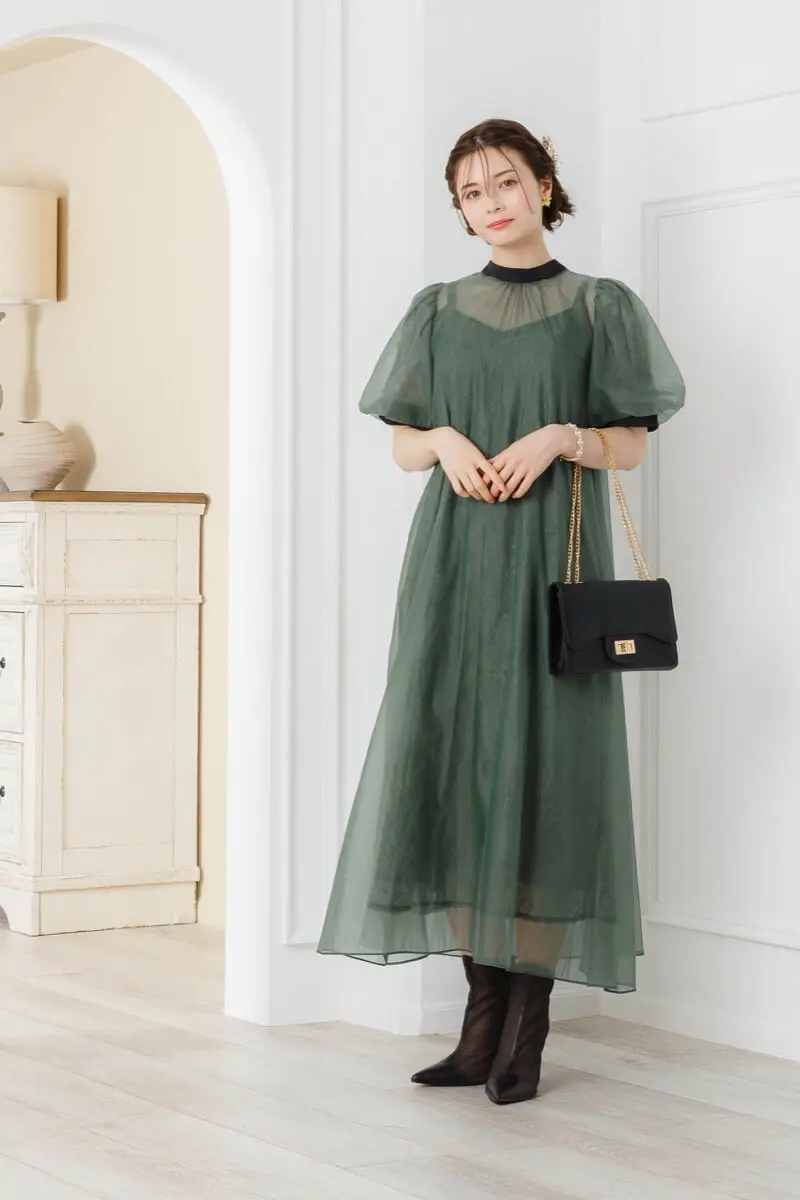 グリーンのシアーAラインドレス | Dorrydoll | M・マタニティ可 | 結婚