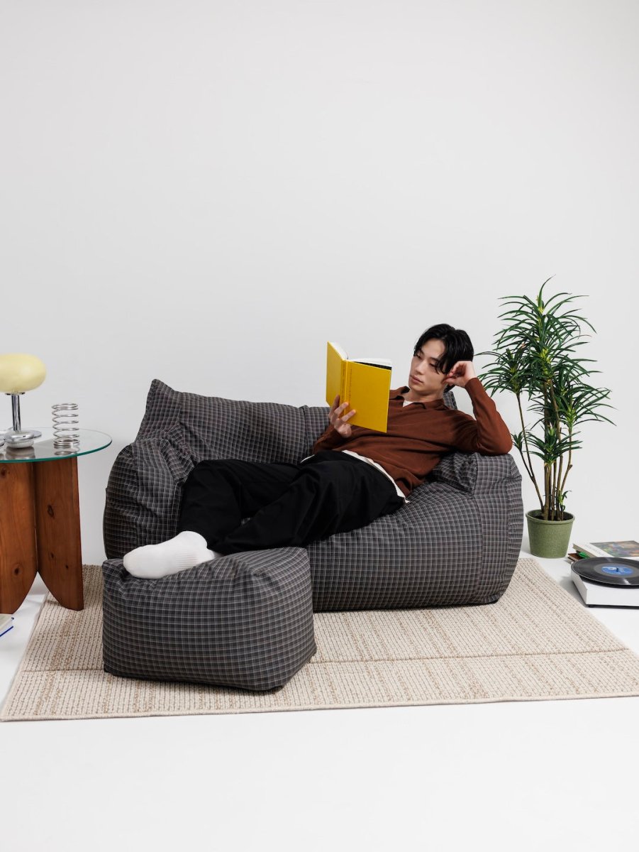 公式】LOOSY 2人掛けビーズソファ Charcoal Check｜2人用ソファ