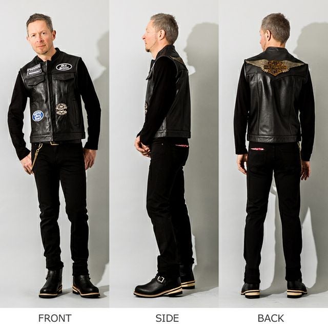 Liugoo Leathers 本革 モーターサイクルクラブベスト メンズ