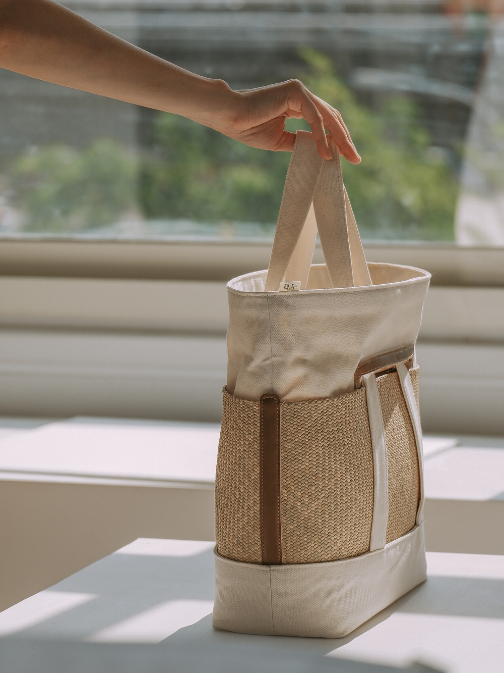 台湾 ハーブクレープハンドバッグ/イグサ編み/キャンバスバッグ/厚手
