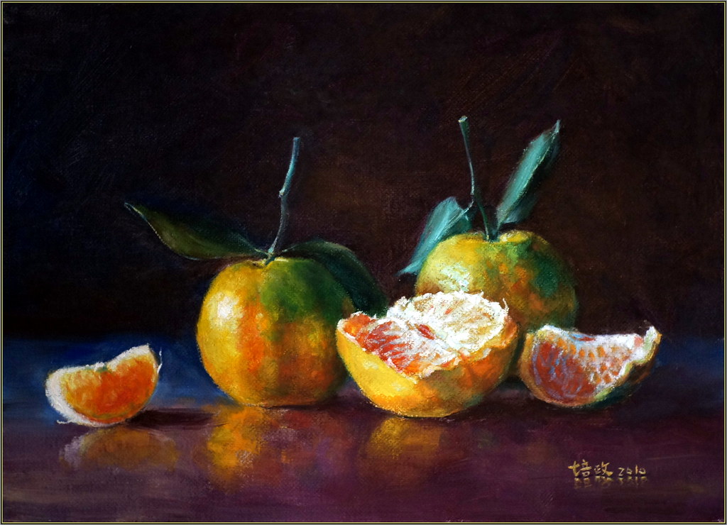 梁培政Liang Pz 油畫靜物橘子| 梁培政油畫水彩靜物Pintura hervidor