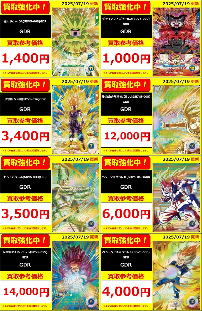 DBSDV5弾 発売3日目のメルカリ・買取相場 (前回との価格比較