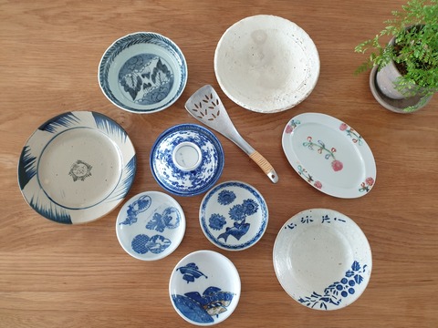 アンティークの器いろいろと、おばあちゃんの道具 : むくげの花