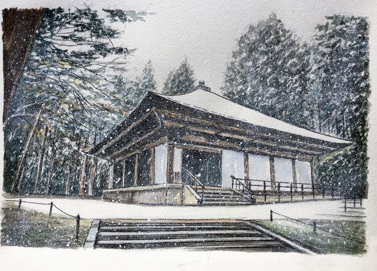 絵画 油絵雪の隈畔渡辺良雄