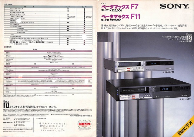 1982/昭和57/SONY/SL-F11/SL-F7/8cmビデオ/ベータマックス/ビデオ
