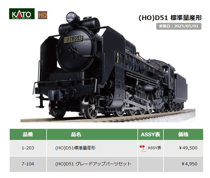 KATO-HOゲージD51 標準量産形から : 鉄道模型おもちゃ倶楽部