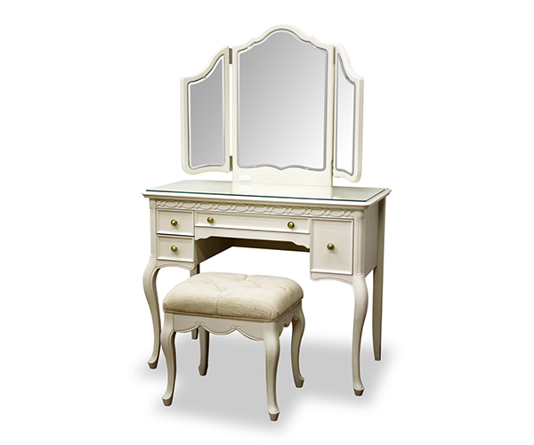 ドレッサー 三面鏡 スツール付 クラシック調 猫脚 フルール 幅90cm