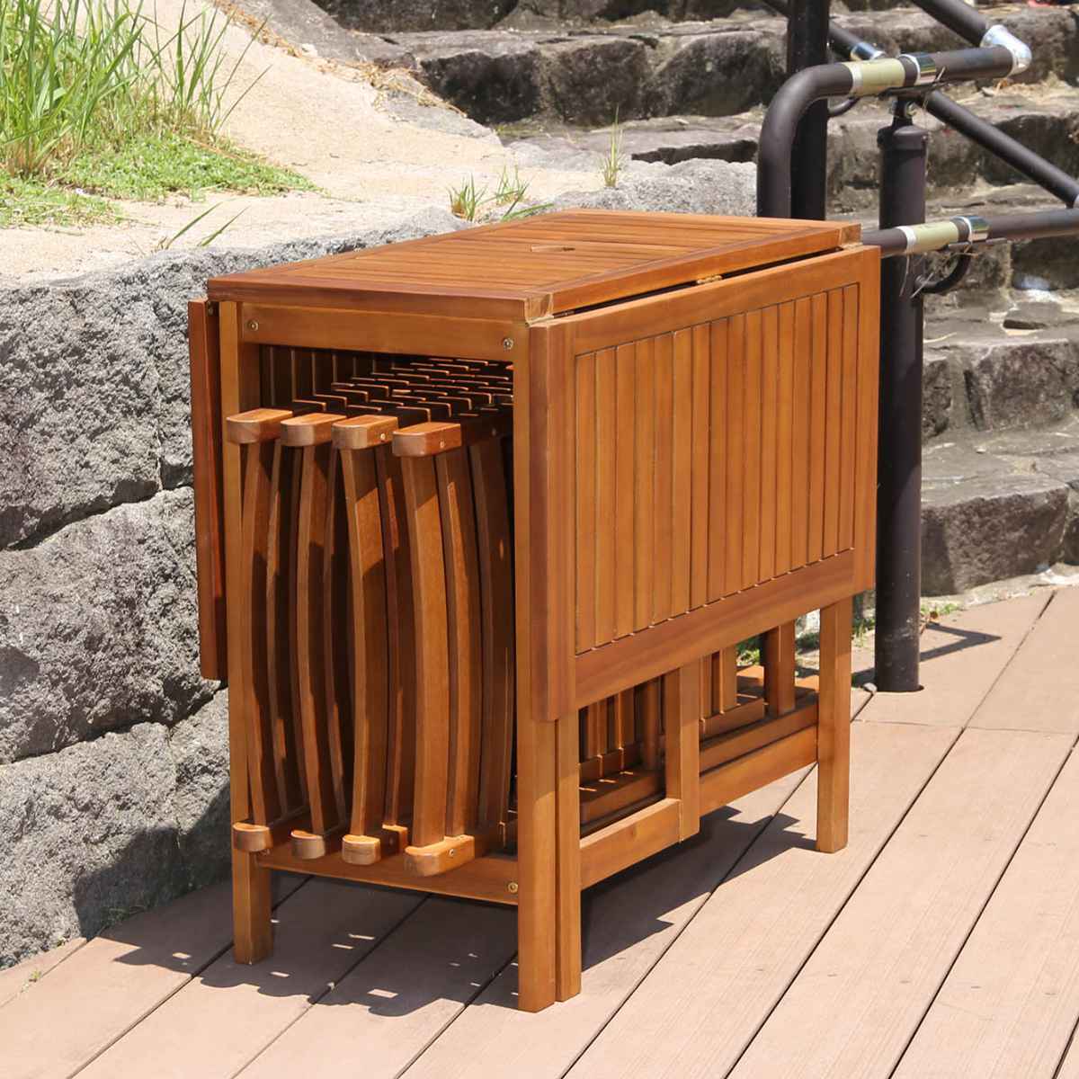 ガーデンテーブル バタフライテーブル＆チェアー 5点セット 天然木