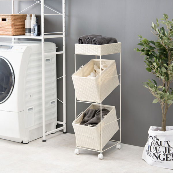 ランドリーラック 3段 ランドリーワゴン ランドリーバスケット
