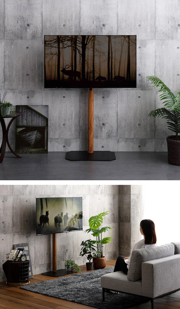 TVスタンド ハイタイプ 八角支柱 32-65型対応 木目調 HDDホルダー