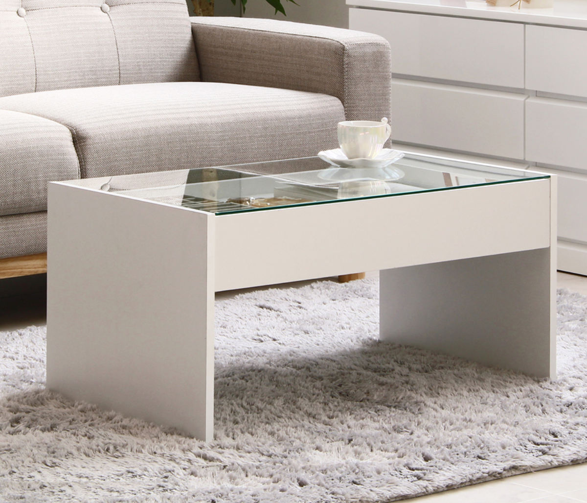 dショッピング |ガラステーブル 幅74cm 引き出し ディスプレイ