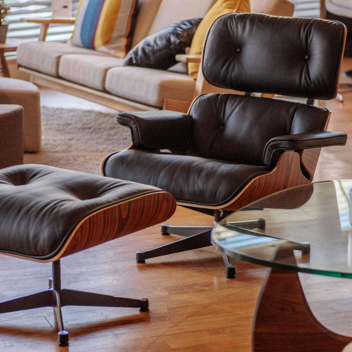 リビングチェア 座面高42cm 本革 ローズウッド イームズ ラウンジ