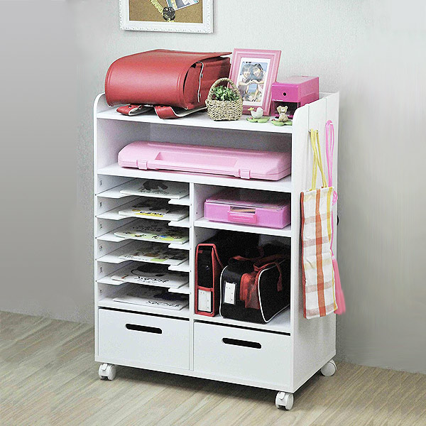 ランドセルラック ワイド 幅60cm ホワイト 完成品 キャスター付き 日本