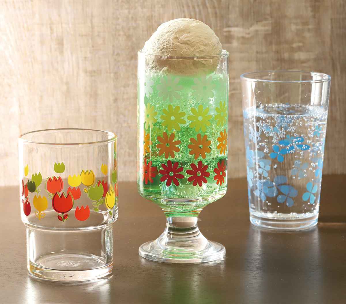 グラス 250ml スタックグラス 昭和のプリントグラス ガラス （ 食洗機