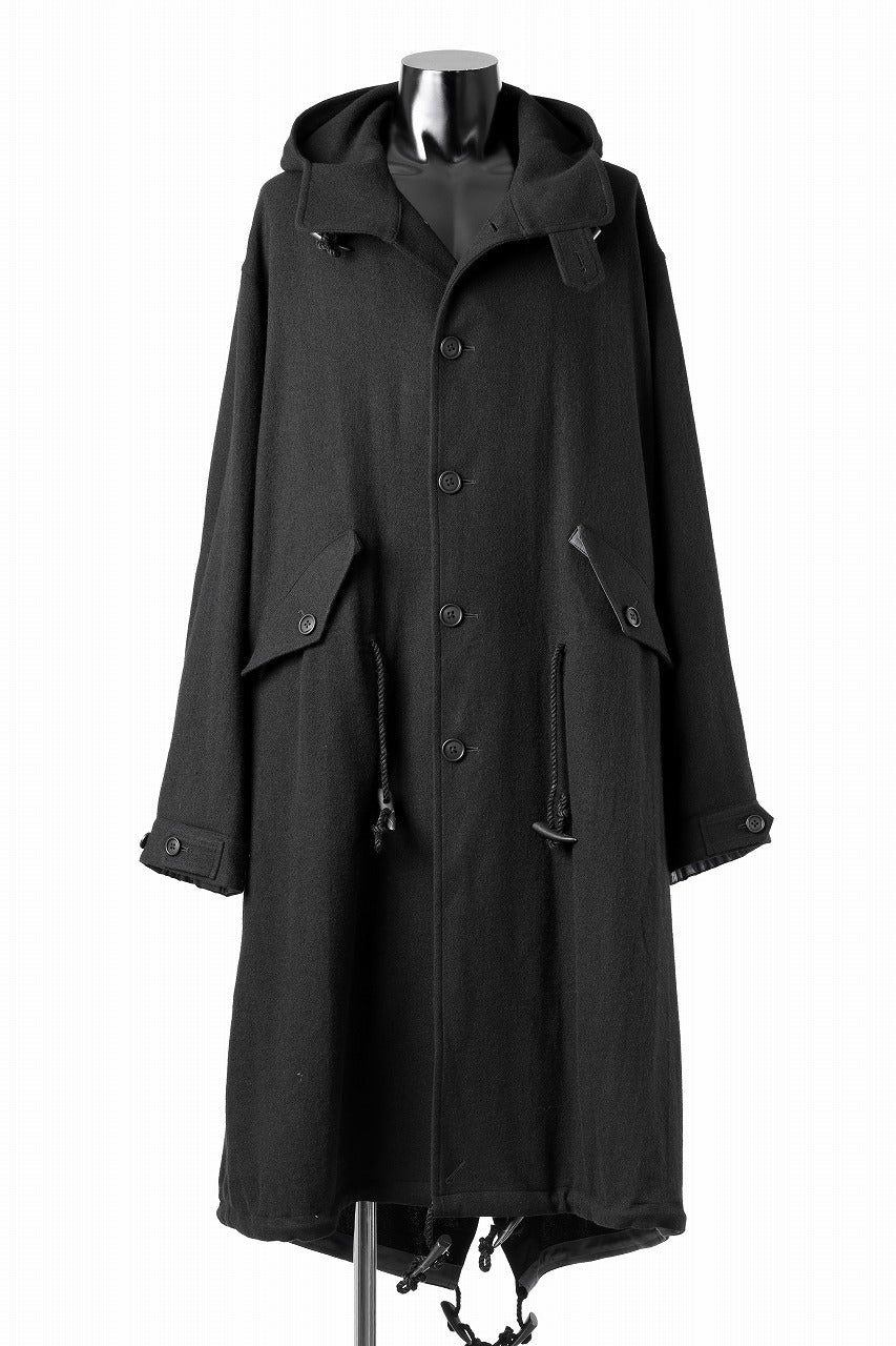 Y's for men MODS COAT WITH TOGGLE BUTTON / SMOOTH FLANNEL (BLACK