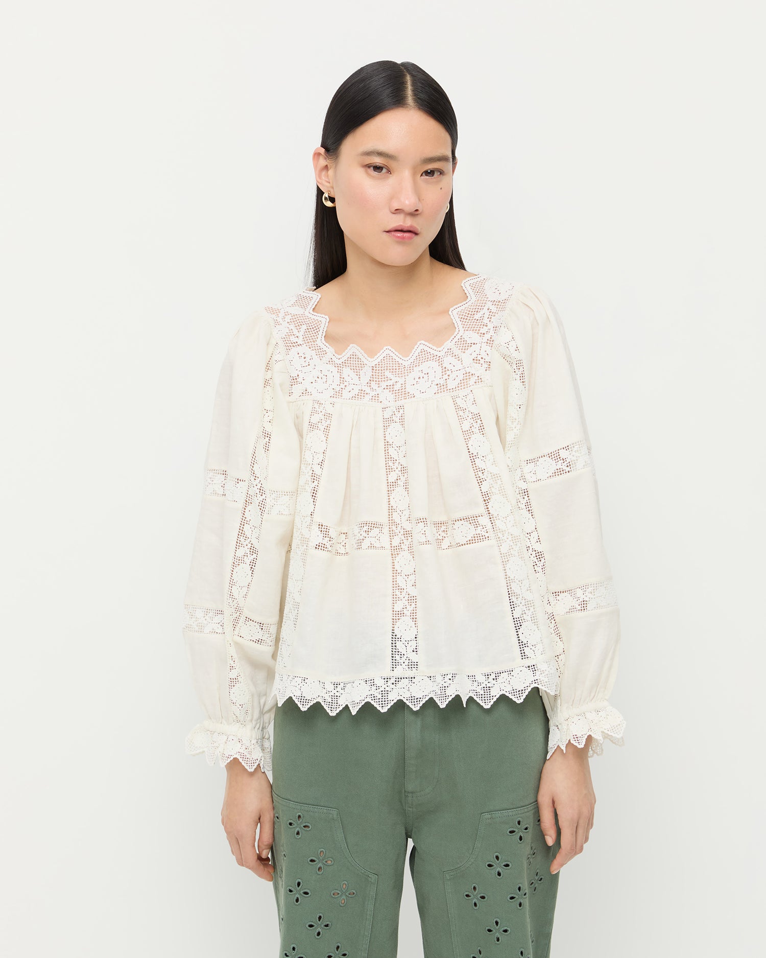 Pauline Cream Embroidered Lace Blouse | Tops | Apparel