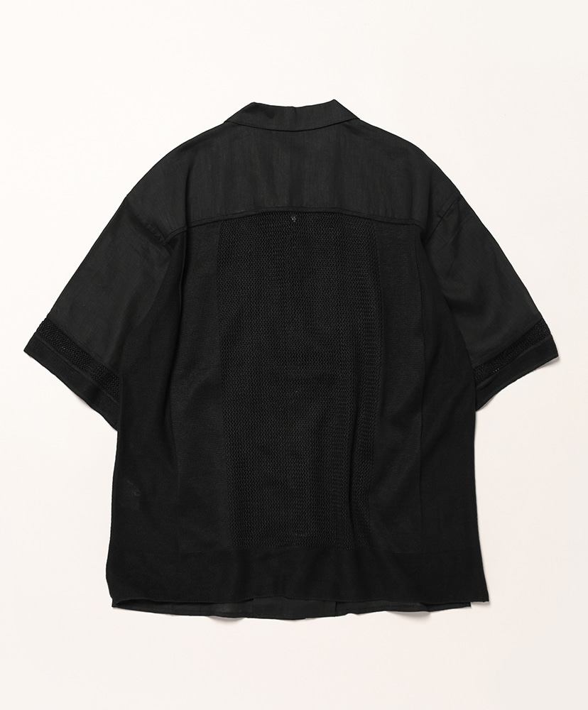 Linen Mesh Open Collar Shirt(L(MEN) Black/ブラック): rinoneca