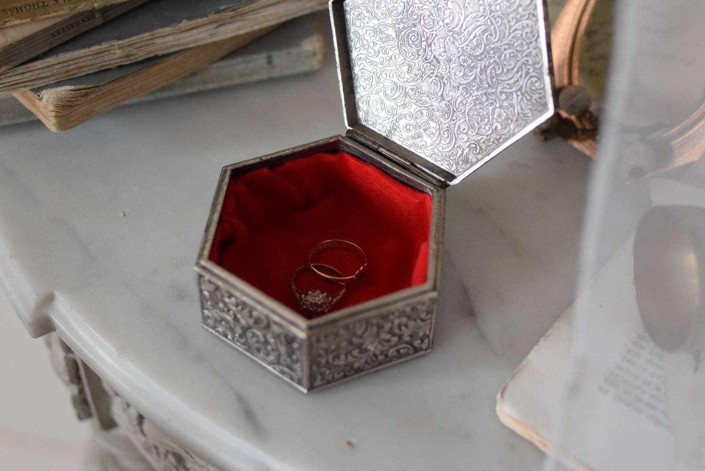 ジュエリーボックス.六角形 シルバープレート フランスアンティーク雑貨