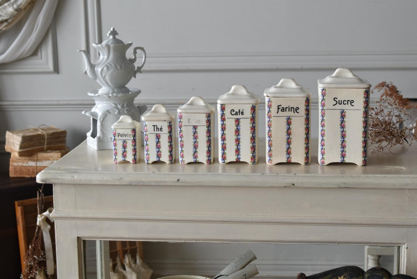 フランスアンティーク雑貨 キャニスター6点セット アンティーク陶器