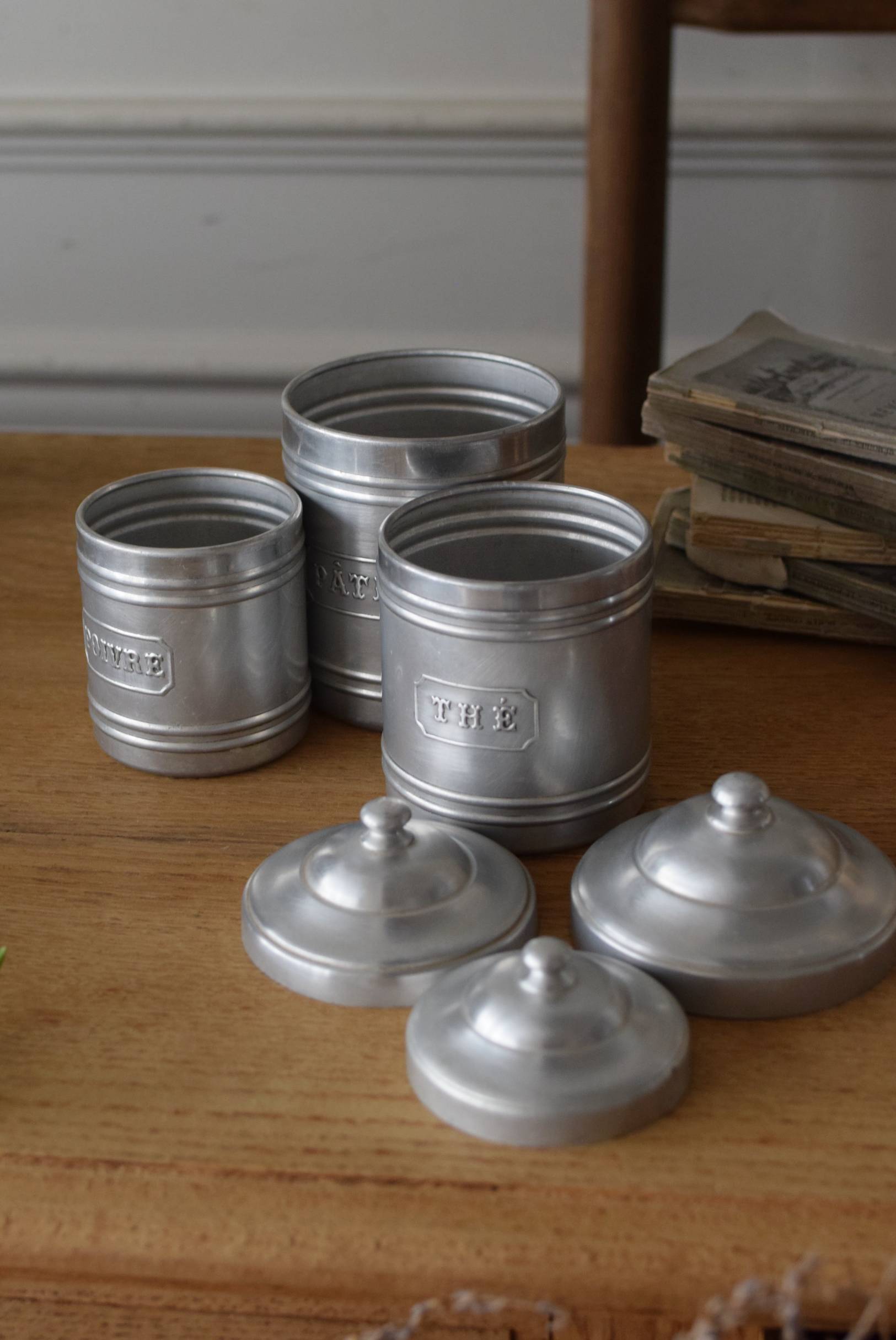 アルミキャニスター6点セット アンティーク雑貨 キッチン雑貨 フランス