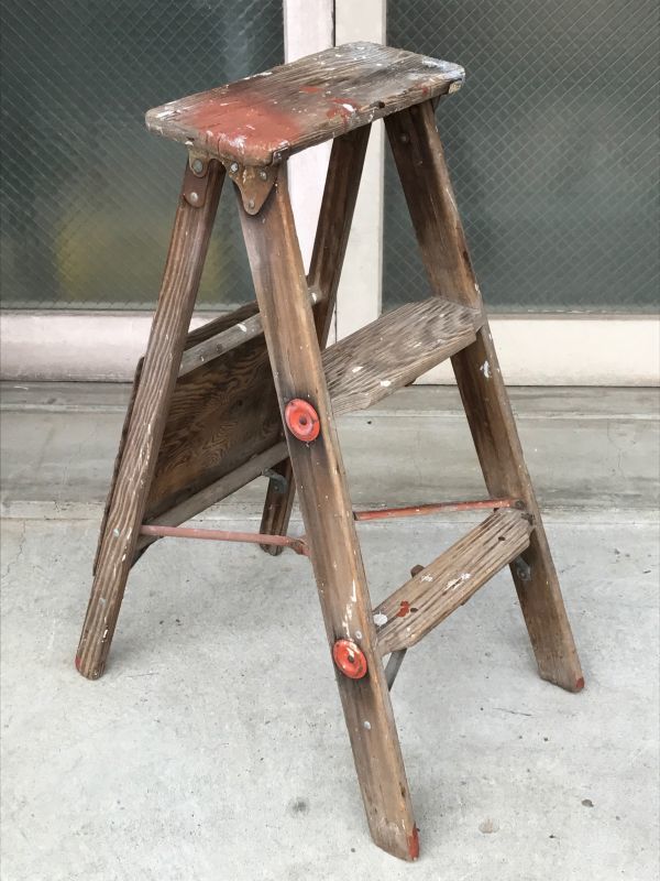 ウッドステップ ラダー シャビーシック 大型3段 ガーデニング はしご