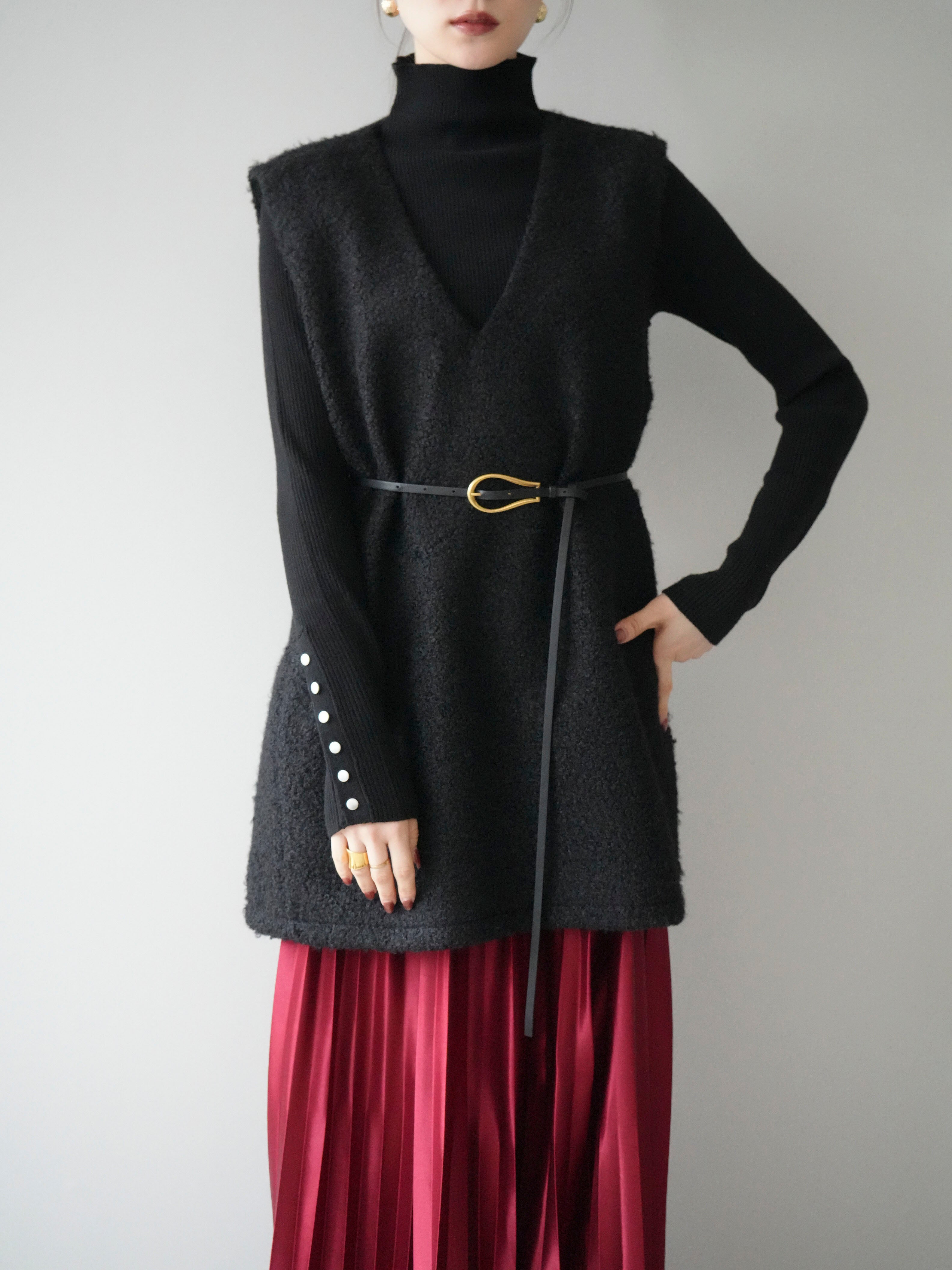 予約]ミックスループヤーンニットミニワンピース/black – Lumier