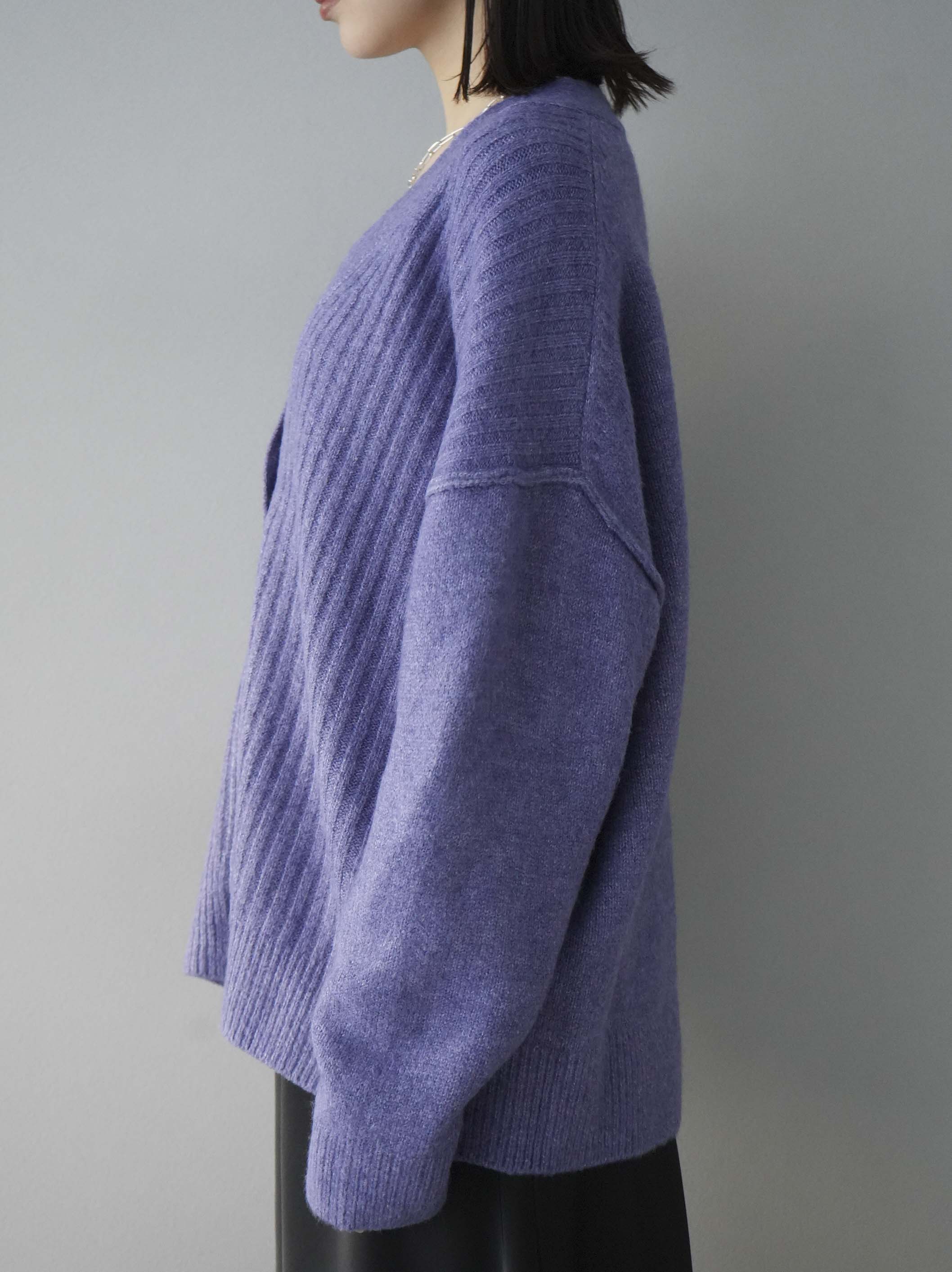 予約]ワイドリブニットカーディガン/パープル – Lumier