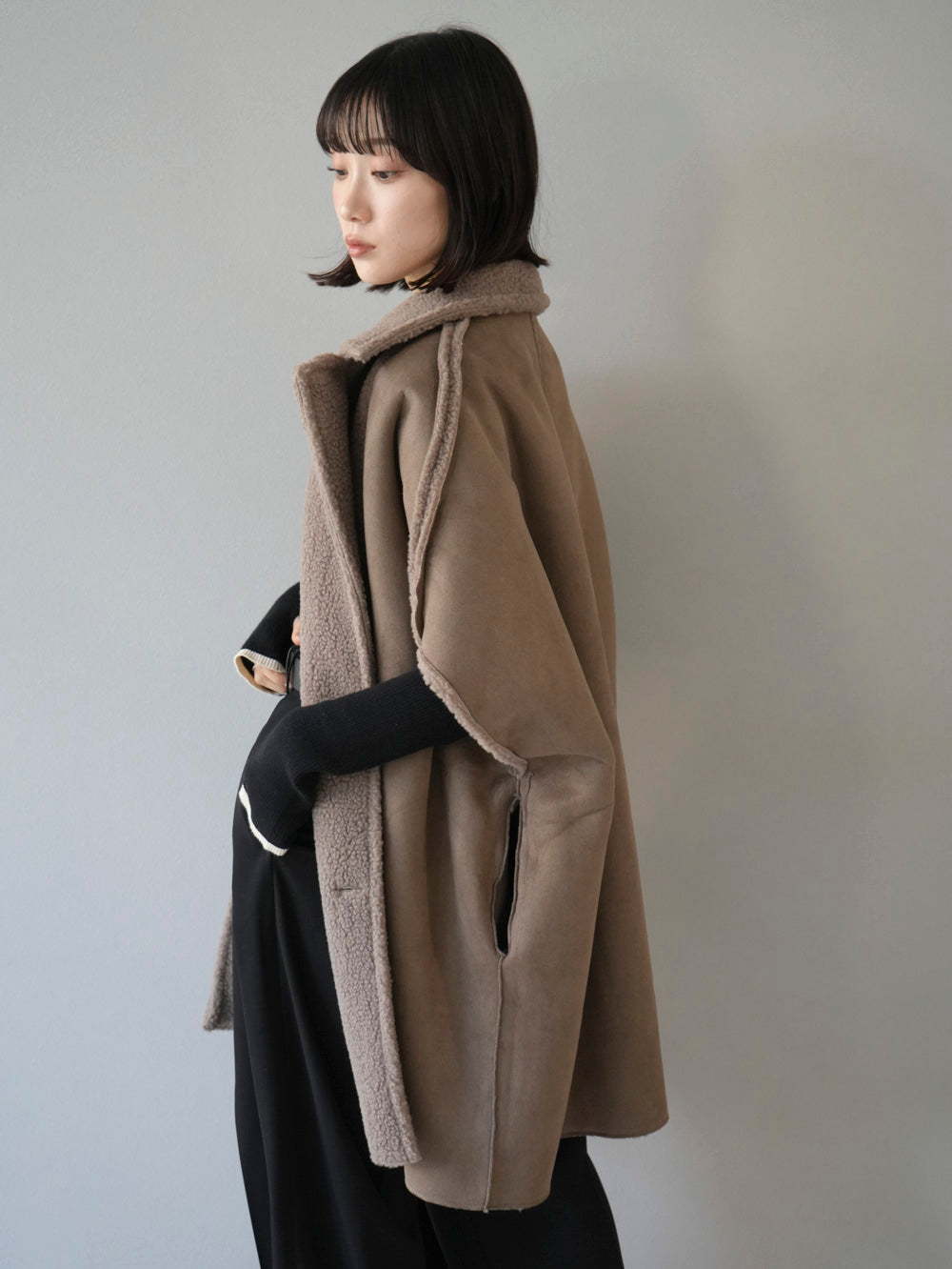 予約】ムートンボアポンチョ/ブラウン – Lumier