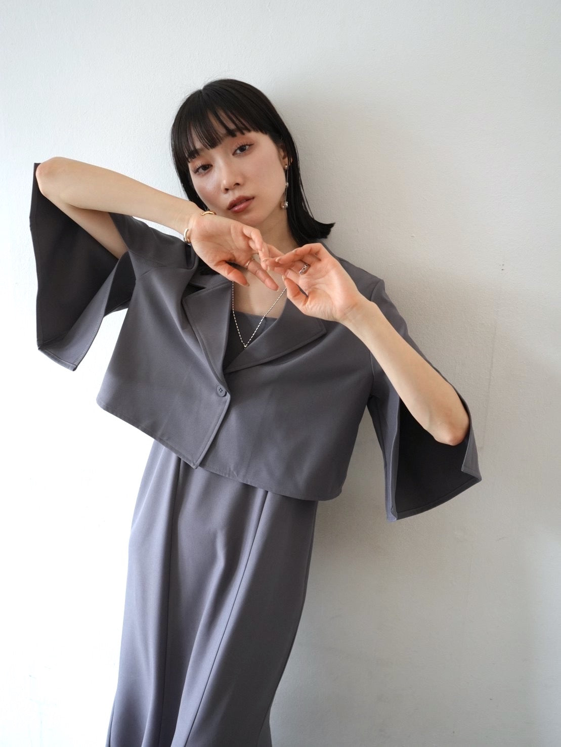 ストラップマーメイドワンピース/グレー – Lumier