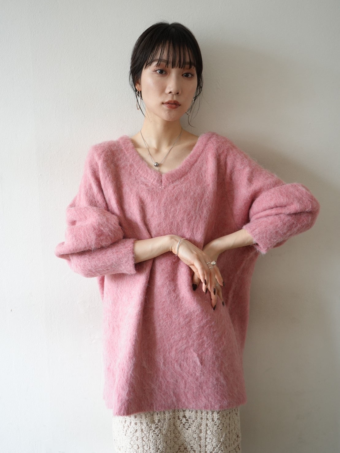予約]オーバーモヘアニットプルオーバー/ピンク – Lumier