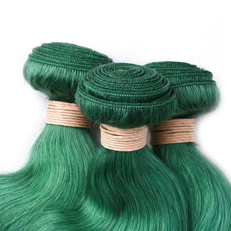 Dark Green Hair Bundles Body Wave Hair 3 Bundles with 4x4 HD Lace