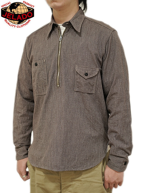 JELADO（ジェラード） 】 撚り杢シャンブレーハーフジップワークシャツ