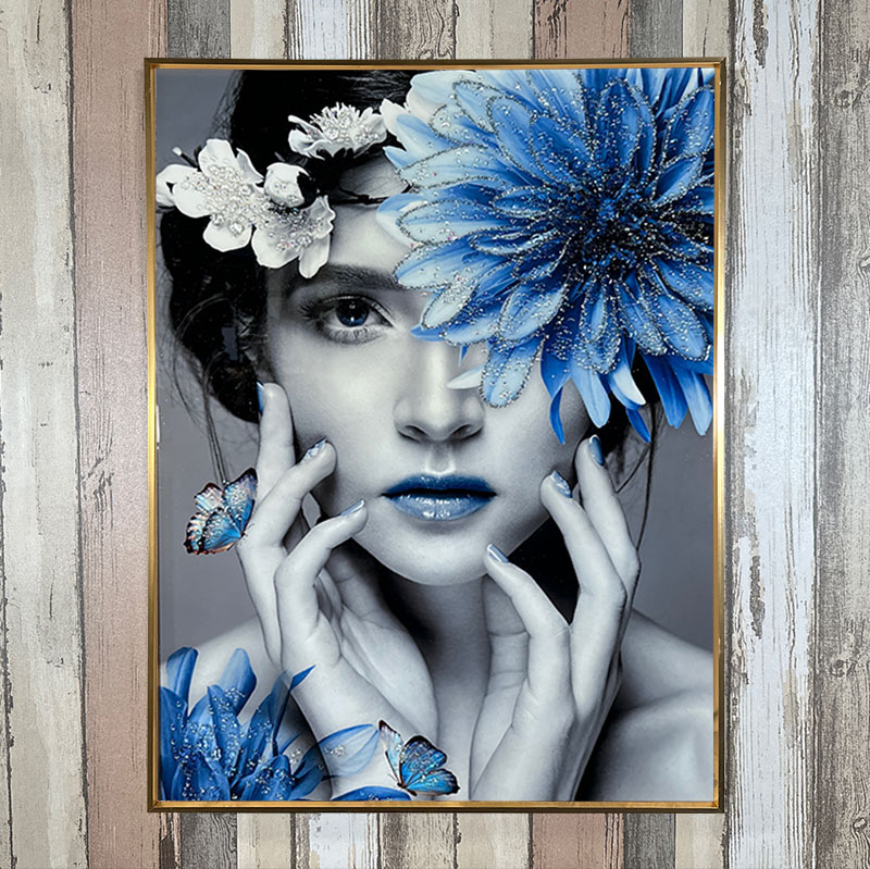 油絵 絵 絵画インテリア 額付(青緑＋金色の枠) F4-052113 人物 女性