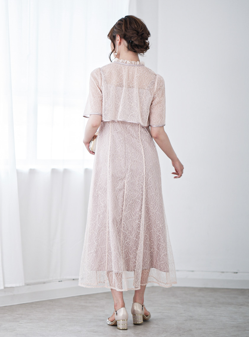 2way首元リボンレースワンピース｜結婚式パーティのレンタルドレス