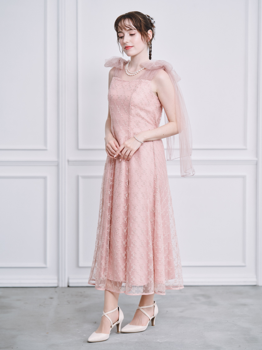 花柄レースリボンアレンジワンピース｜結婚式パーティのレンタルドレス