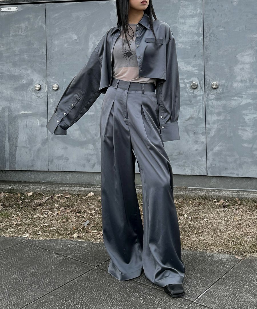 サテンタックワイドパンツ | LVEU.（ラブユ.）