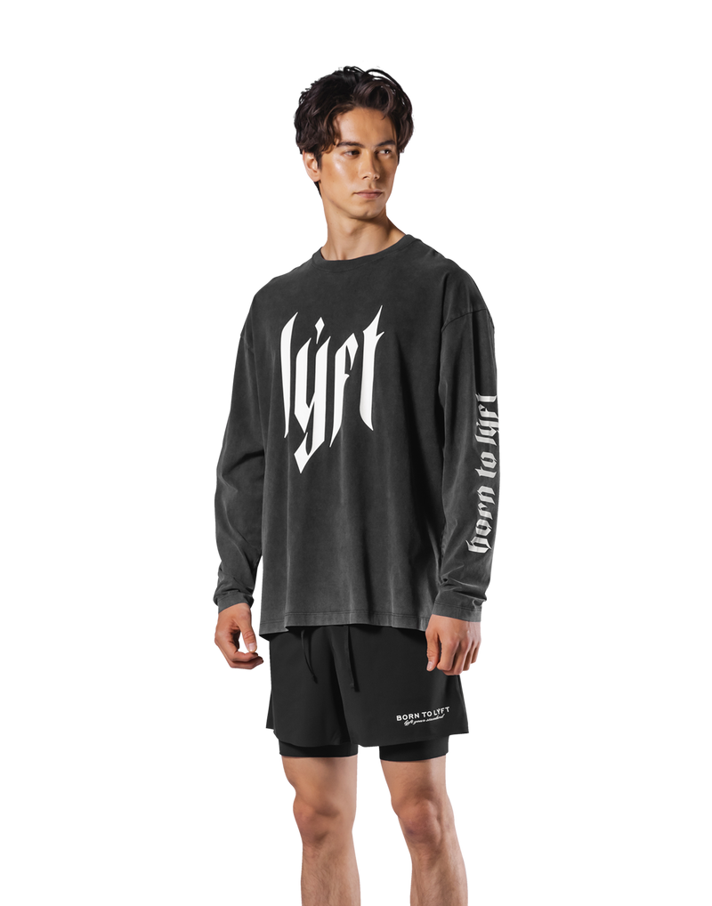 Born To LÝFT Vintage Graphic Big Long T-Shirt - Black