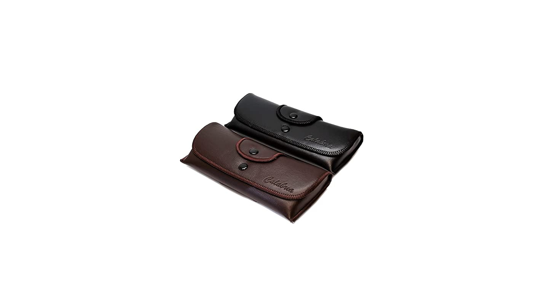 Calabria Double Snap Belt Loop Eyeglass Case PU Leather Black