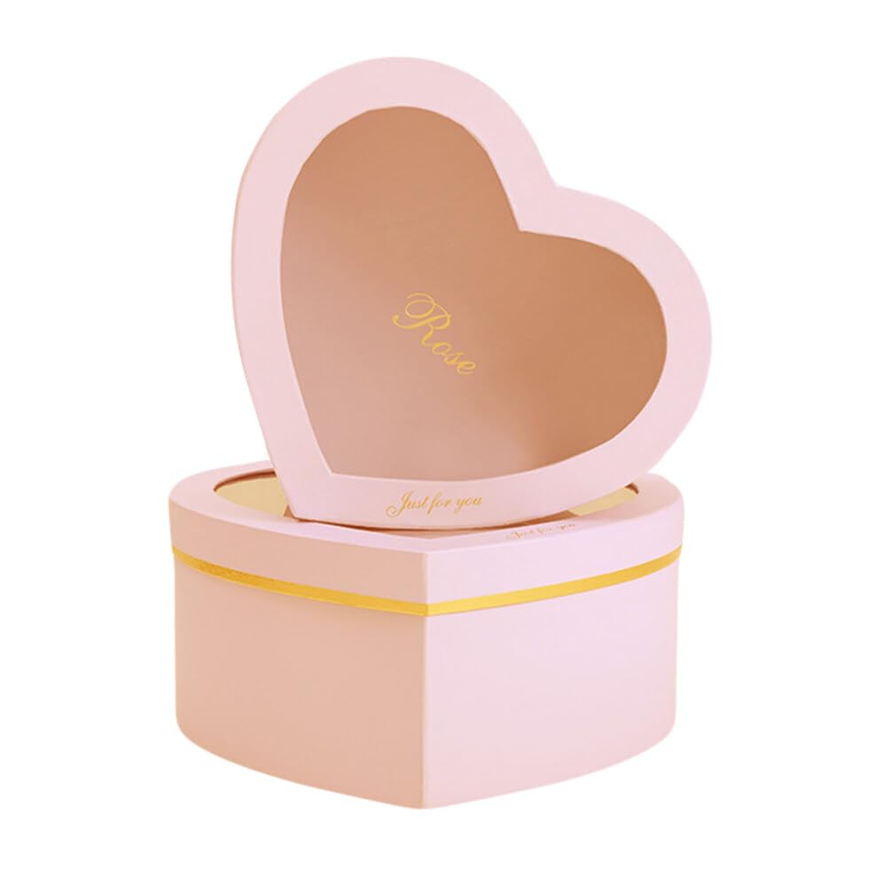Amazon | Healifty ハート 形 ギフト ボックス 窓付き ピンク - 2 Pcak