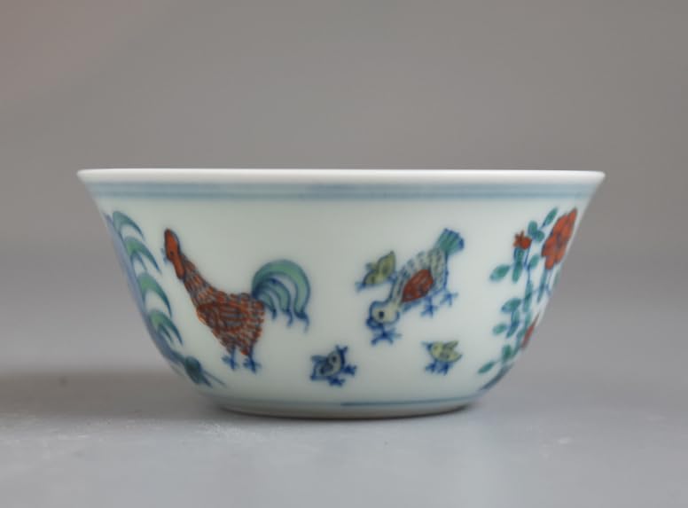 明成化手画斗彩鶏紋天字 缶茶壺 景徳鎮 陶磁器 装飾品 現代工芸品 美術