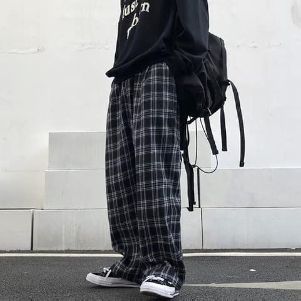 Amazon.co.jp: 【YS FACTORY】ブラック チェック ワイド パンツ