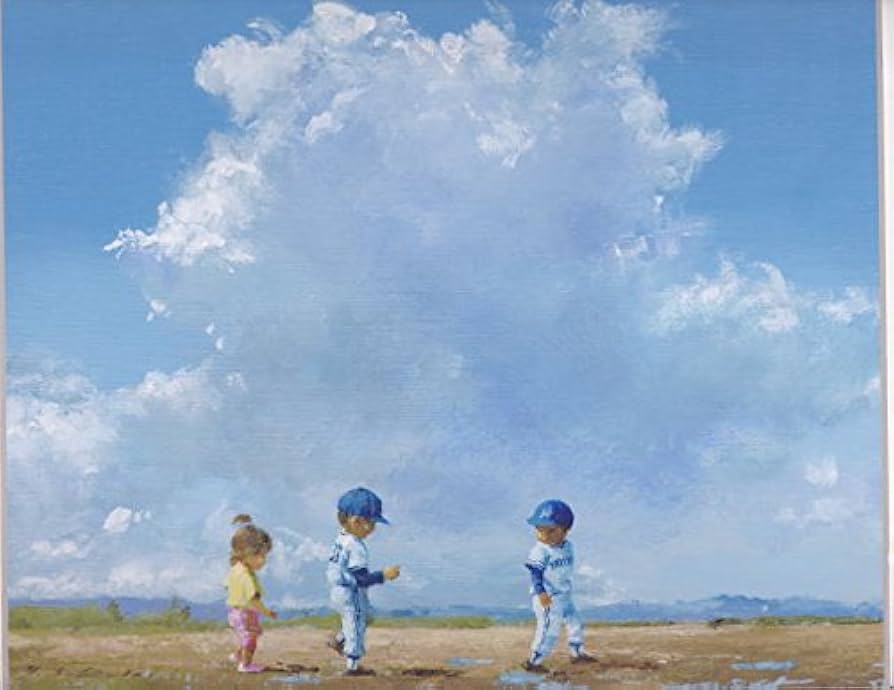 Amazon.co.jp: 櫻井幸雄 少年野球チーム 「雨上がりの球場」 額付き