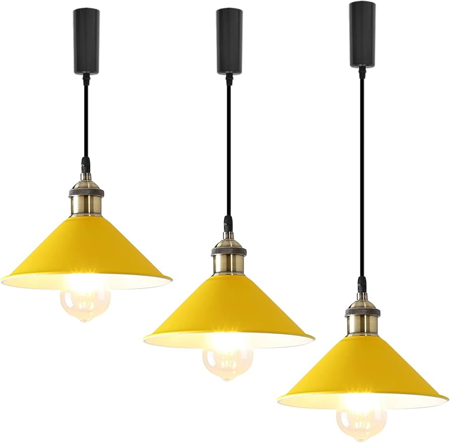 Amazon.co.jp : KIVEN 3個入 黄色い レトロペンダントライト 長さ調節