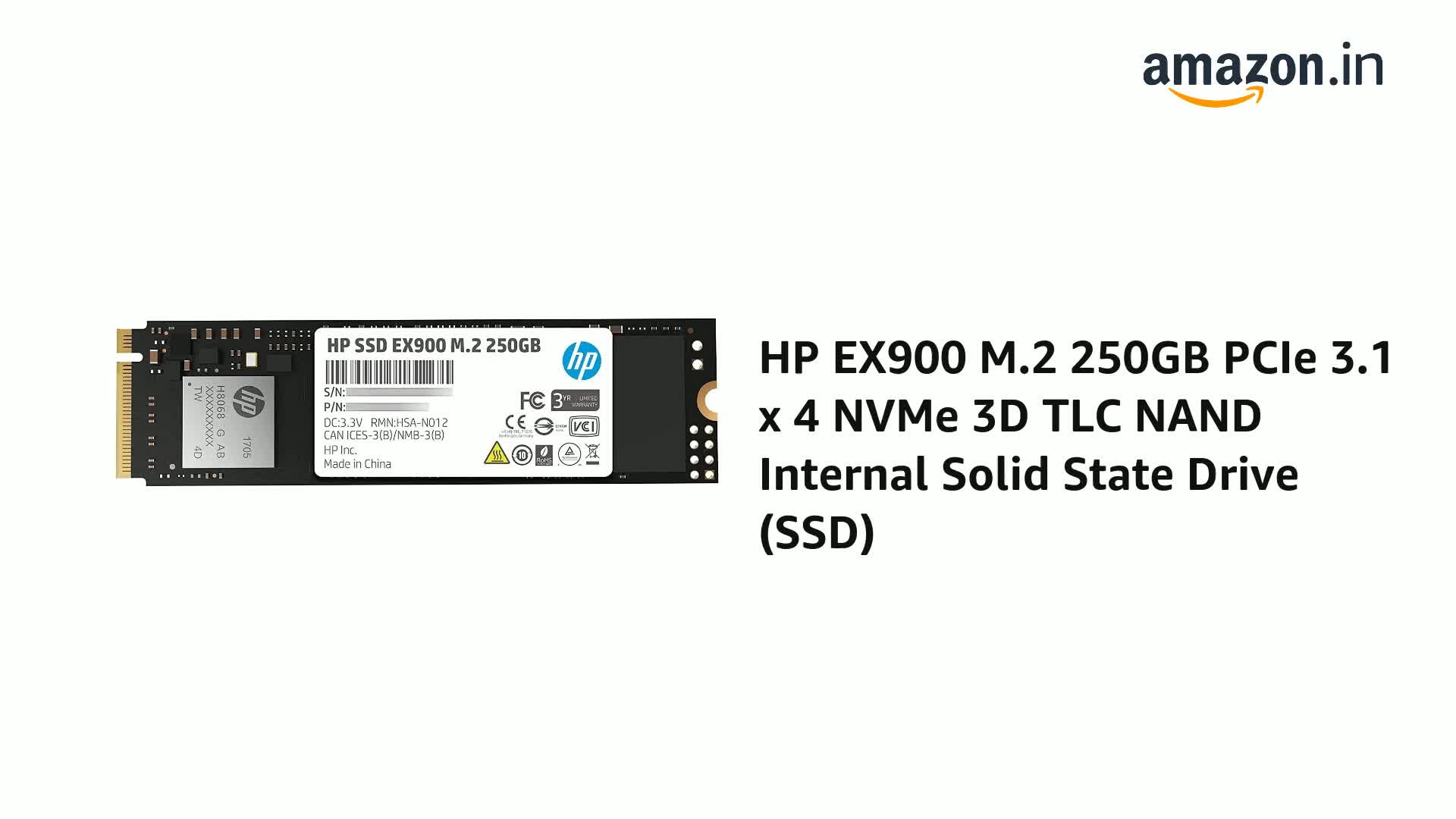 Amazon.in: Buy HP EX900 M.2 250GB PCIe 3.1 x 4 NVMe 3D TLC NAND