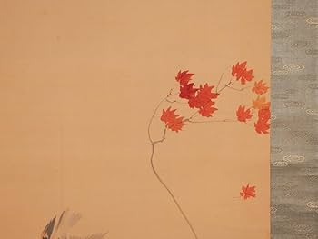 Amazon.co.jp: 【真作】松本楓湖「紅葉雀図」軸掛軸絹本共箱古画肉筆