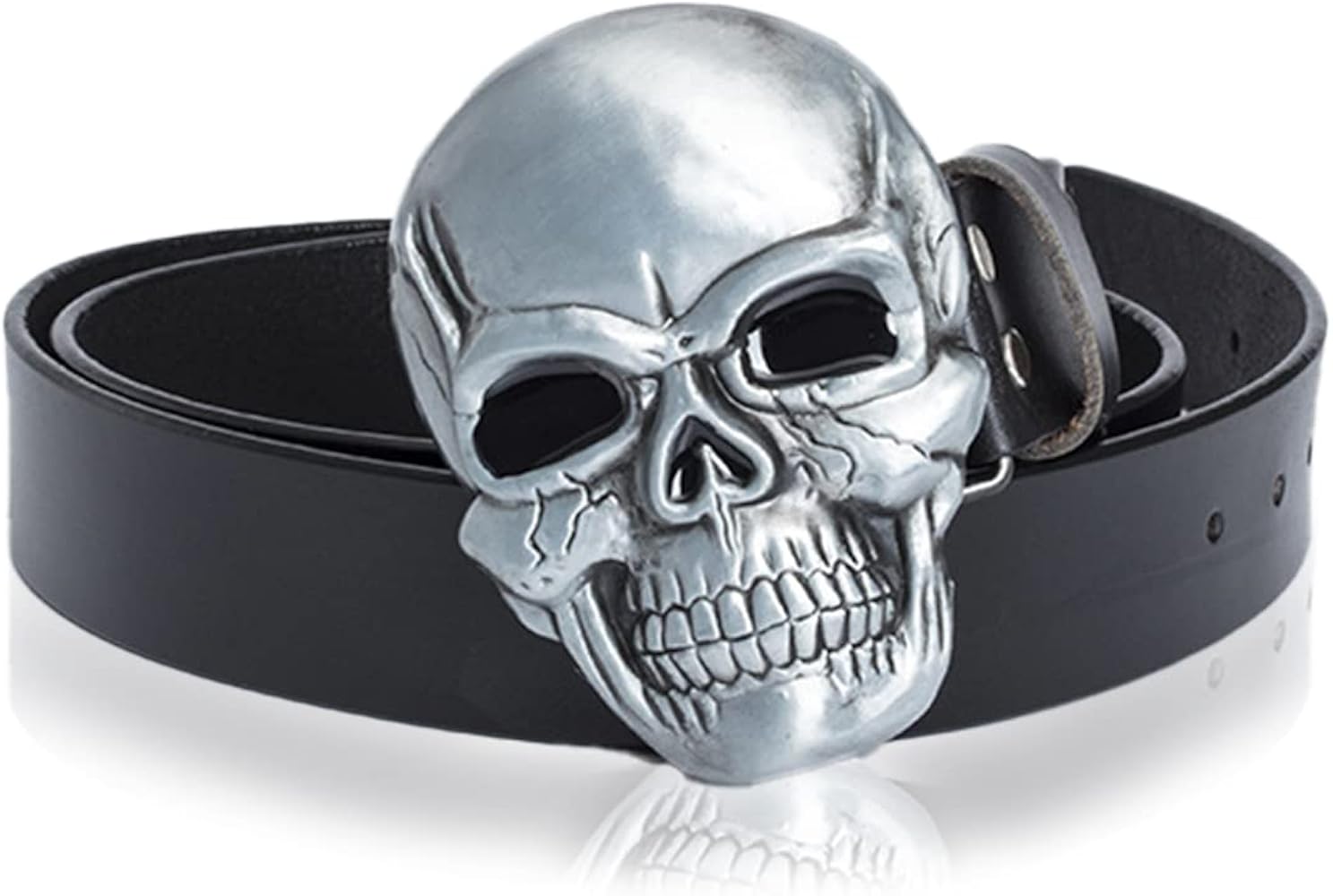 Amazon | [Laquest] ビッグ スカルバックル レザー ベルト メンズ